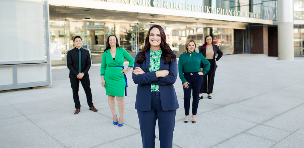Kendall law Team in front of the Govenor Deukmeijian Courthouse
