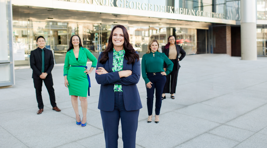 Kendall law Team in front of the Govenor Deukmeijian Courthouse